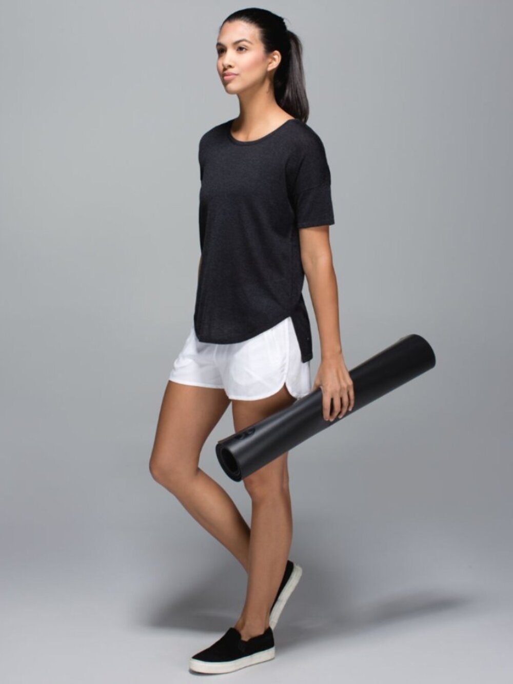 LULULEMON Daya Knit Tee Heathered Black Cashmere Athleisure Yoga Casual Sz 10